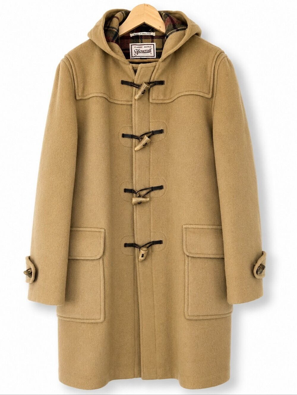Vintage Gloverall Classic Hooded Duffle Coat Camel Colour 100% Wool Size 44/L